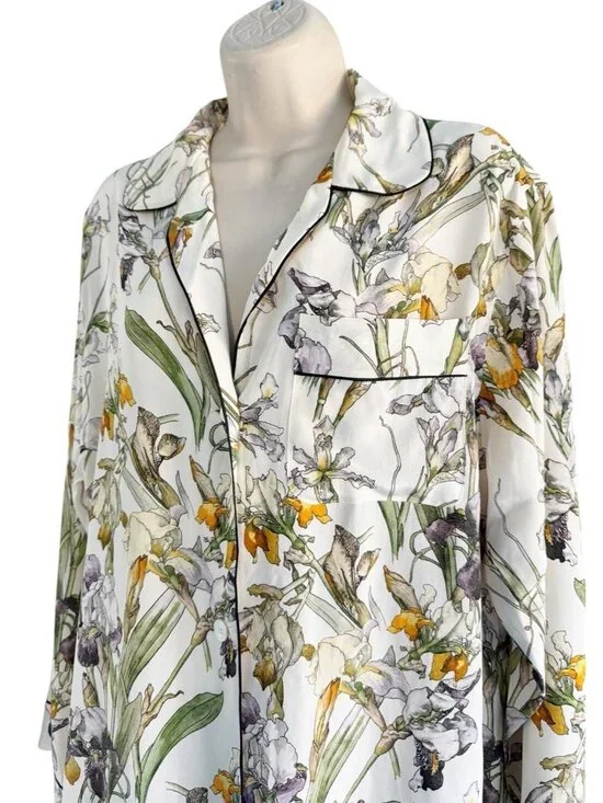 Alexander McQueen Woman's Sz 38 US Sz 2 Meadow Floral Print 100% Silk Pajama Top - Picture 2 of 13